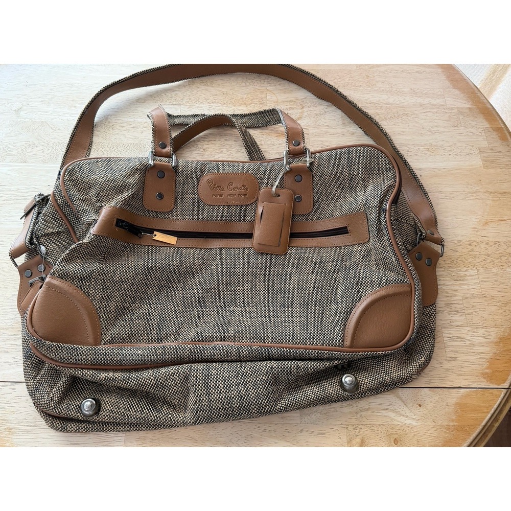 VTG Pierre Cardin Paris New York Tweed Travel Duffle Bag Carry On Weekender